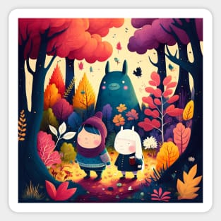 Colorful Scandinavian Forest Children and Creatures Sticker